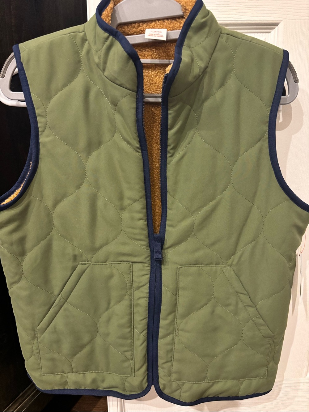Reversible Olive Green Quilted Vest with Navy Trim